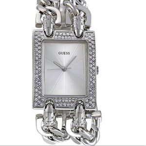GUESS chain-link silver square-link watch.